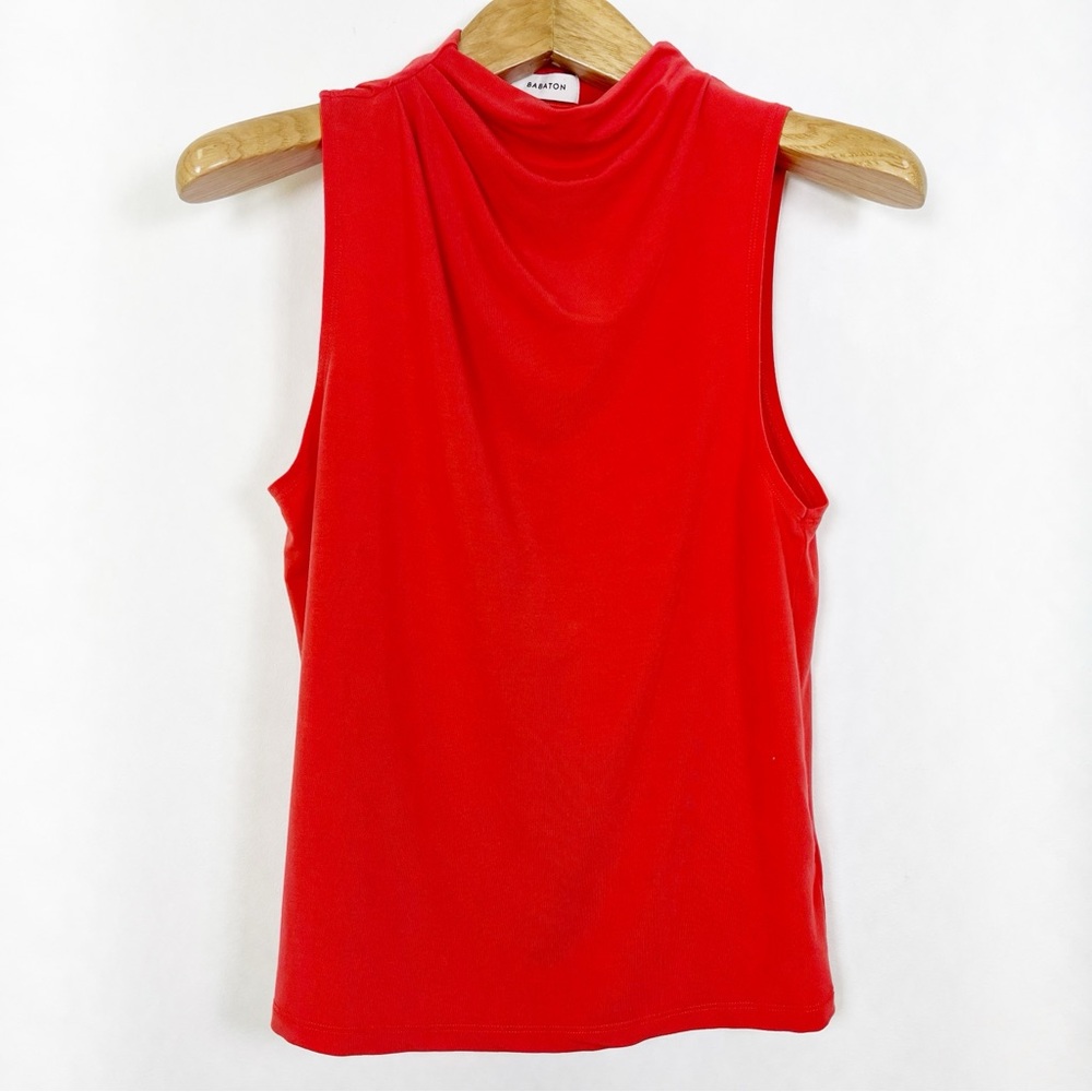 Aritzia Babaton Vibrant Coral Red Mock Neck Ruched Tank Top‎ Size Medium